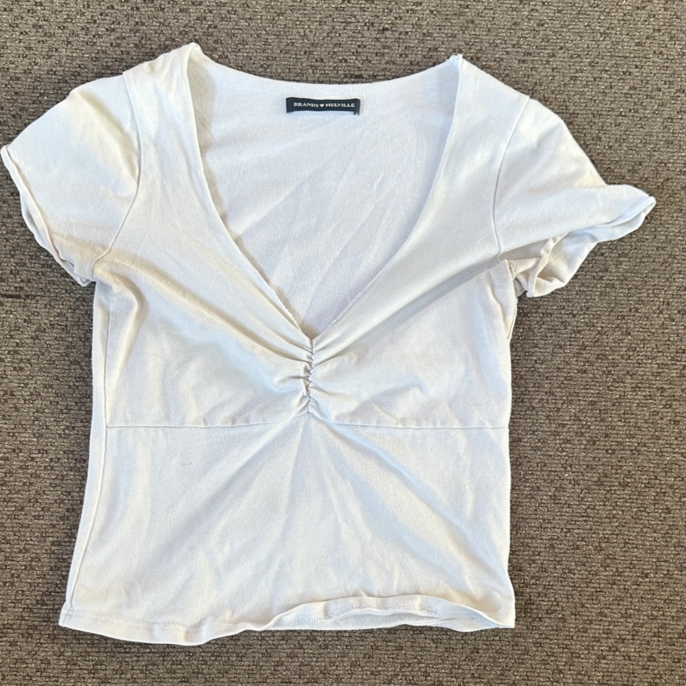 Brandy Melville White Ruched Blouse
